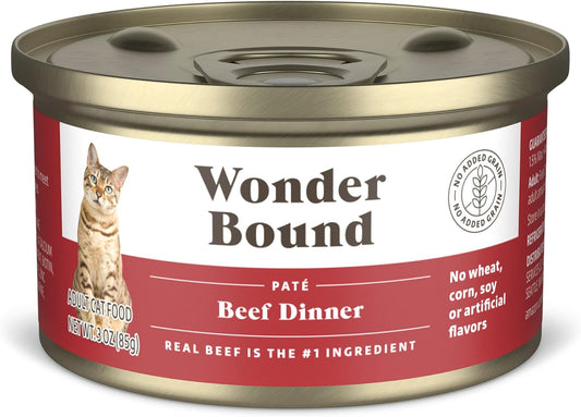 Amazon Brand - Wonder Bound Wet Cat Food, Paté, No Added Grain, 3 oz cans, Pack of 24 (Beef)