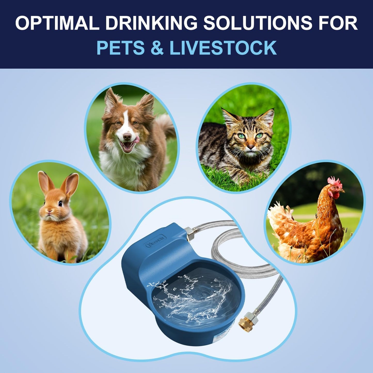 Automatic Dog Water Bowl Dispenser, Patented Automatic 2L Water Dispenser for Dogs, Chicken Waterer Bowl Fit 3/4''GHT Faucet, Water Hose Copper Connector Outdoor Dog Water Bowl for Livestock