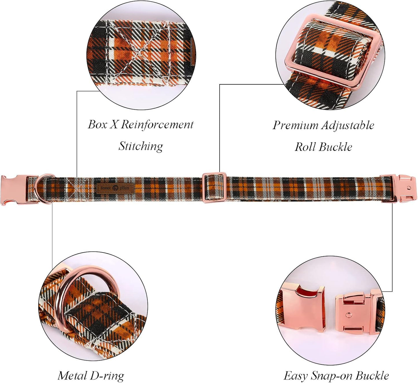 Lionet Paws Halloween Dog Collar with Bowtie - Cute Cotton Adjustable Fall Bowtie Dog Collar with Metal Buckle for Small Medium Large Dog Girl Boy Gift, XL, Neck 16-26in