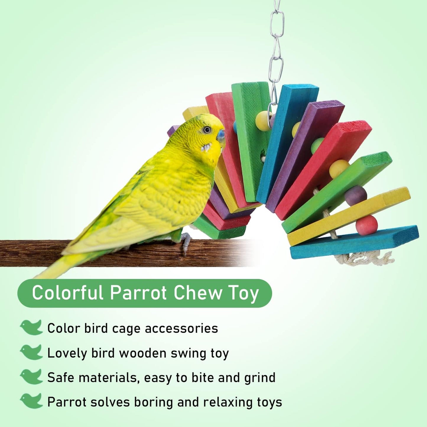 Litewoo Bird Parrot Parakeet Toys, Colorful Bite Wood Swing Toy for Small Medium Parakeet Cockatiel Budgie Cockatoo Macaw Conure Parrot（A）