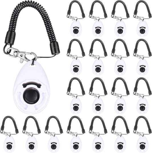 Frienda 18 Pieces Dog Training Clicker, Pet Behavioral Training Clickers with Wrist Strap for Dogs Cats Puppy Birds Horses (White)