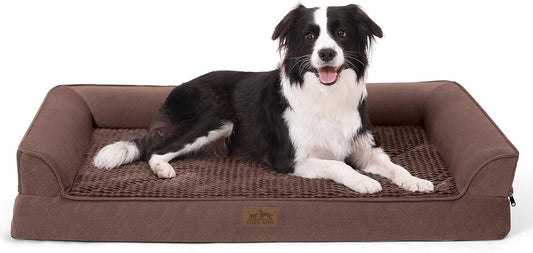 Orthopedic Dog Bed for Extra Large Dog, XL Pet Couch for XLarge Dog, Supportive Foam Bolster Sofa with Waterproof Lining Cover, Anti-Slip, Comfort, Washable, 42x30x7.5 in, U Shape, Brown