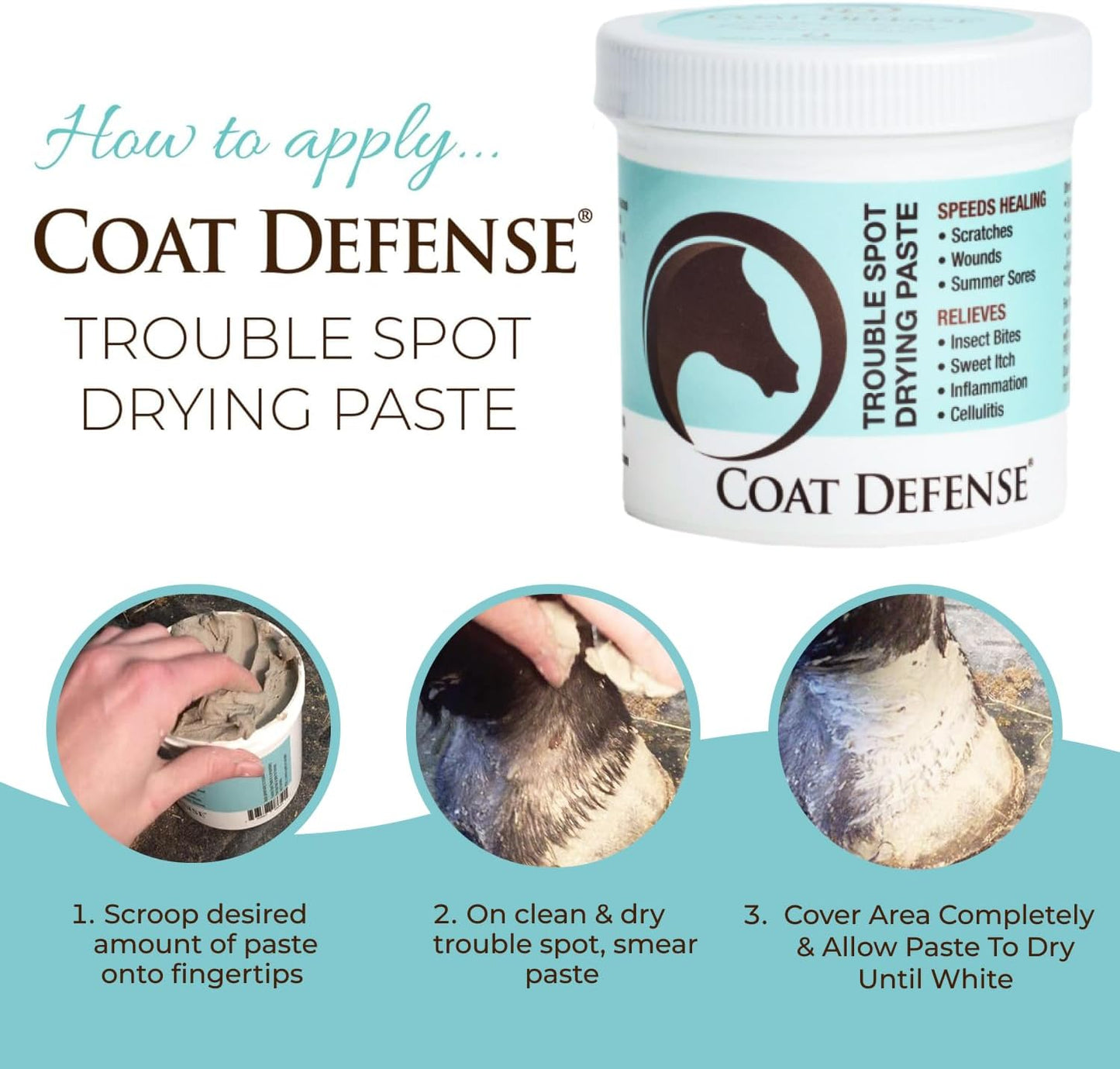 COAT DEFENSE Trouble Spot Drying Paste for Horses - Natural Equine Wound Care That Provides Safe & Effective Relief from Scratches, Sweet Itch, Summer Sores, Proud Flesh, Mud Fever, Girth Rot (24 Oz)