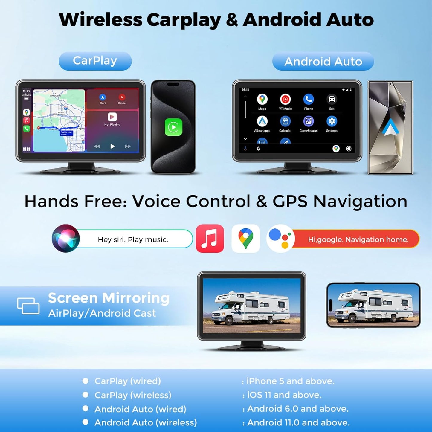 HD1080P Wired Backup Camera System with Apple Carplay & Android Auto,10'' Touch Screen Monitor, 2 Rearview Reverse Cameras, Night Vision, IP68-rated Backup Camera for Trucks, RVs, Trailers