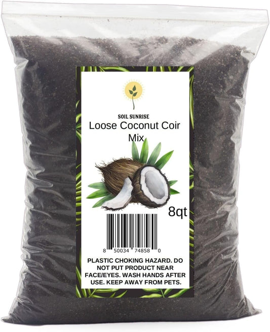 Loose Coconut Coir Mix (8 Quarts), Coconut Coir for Home Gardening - All Natural Soil additive - pH Balanced and Double Washed Coco Peat