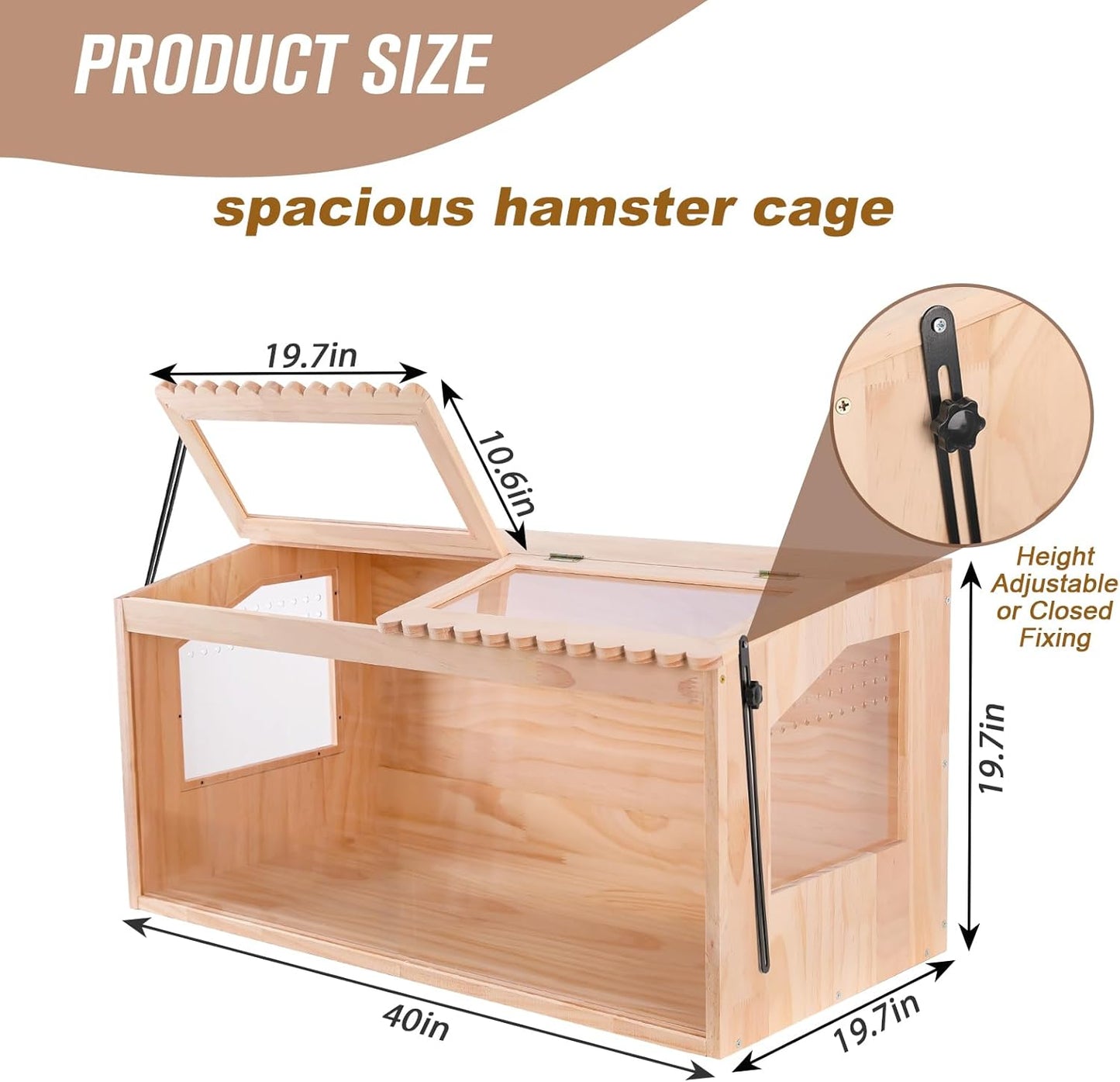 Wooden Hamster Cages and Habitats, 40"x20"x20" Guinea Pig Cage, Small Animal Cage for Dwarf Syrian Hamsters Degus Mice & Other Small Pets. Big Hamster Habitat with 2 Adjustable skylights.