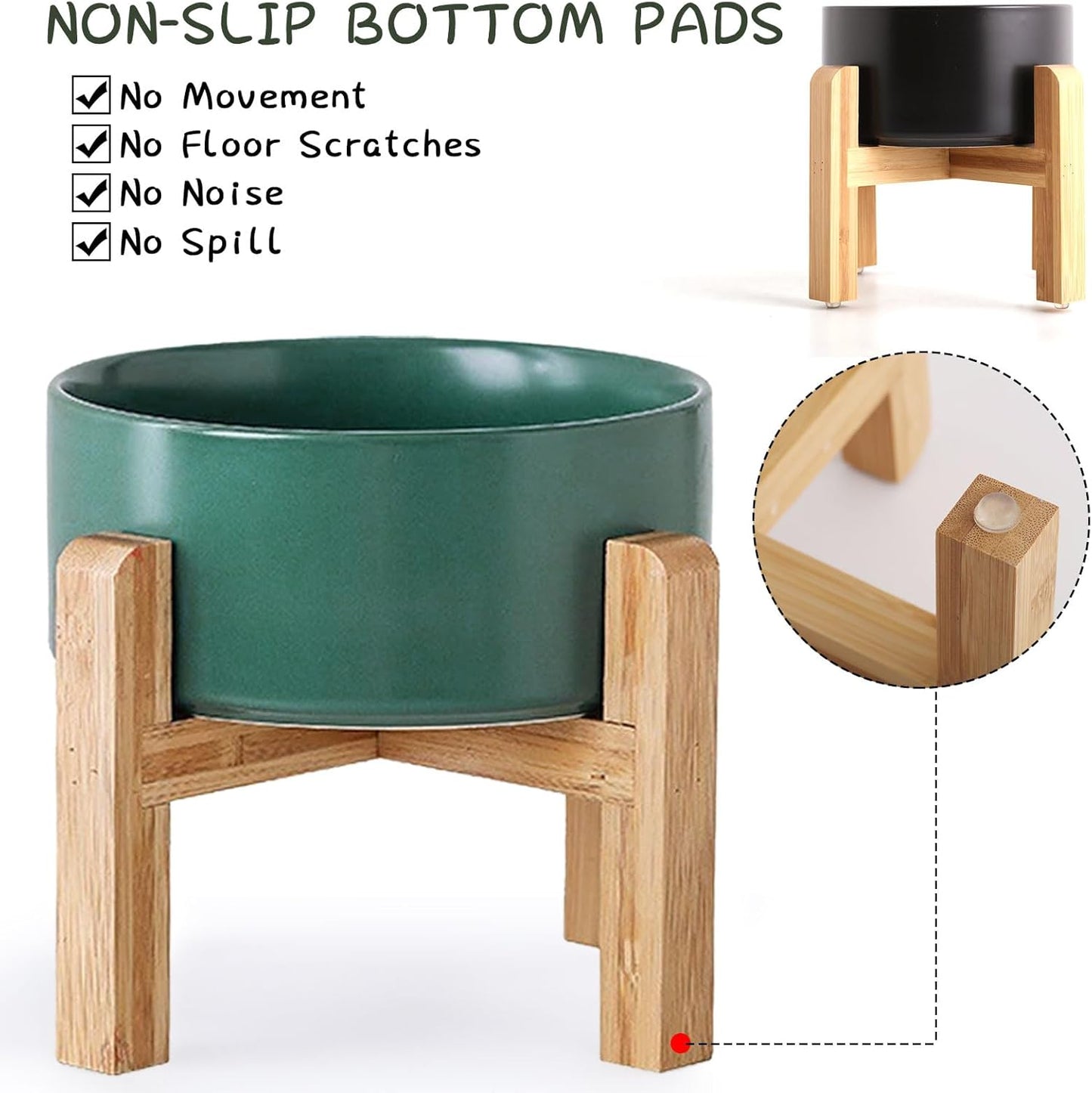 Petygooing Green Elevated/Raised Ceramic Dog Bowl for Medium and Large Breeds, Dog Food Water Dish with Stand,Pet Feeding Bowl with Anti Slip Rubber Large Dogs(1800ml 7.6 Cups)