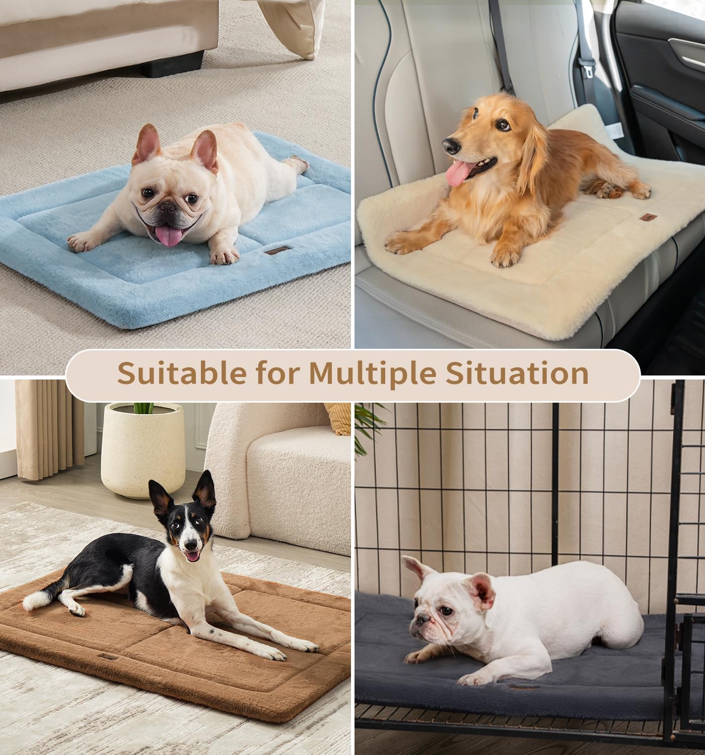 Made4Pets Dog Crate Pad Bed for Extra Large Dogs, Washable & Reversible, Anti-Slip Kennel Mat for Cozy Sleeping, Soft Fluffy Dog Bed for Indoor & Outdoor Use, 48"x30", Brown