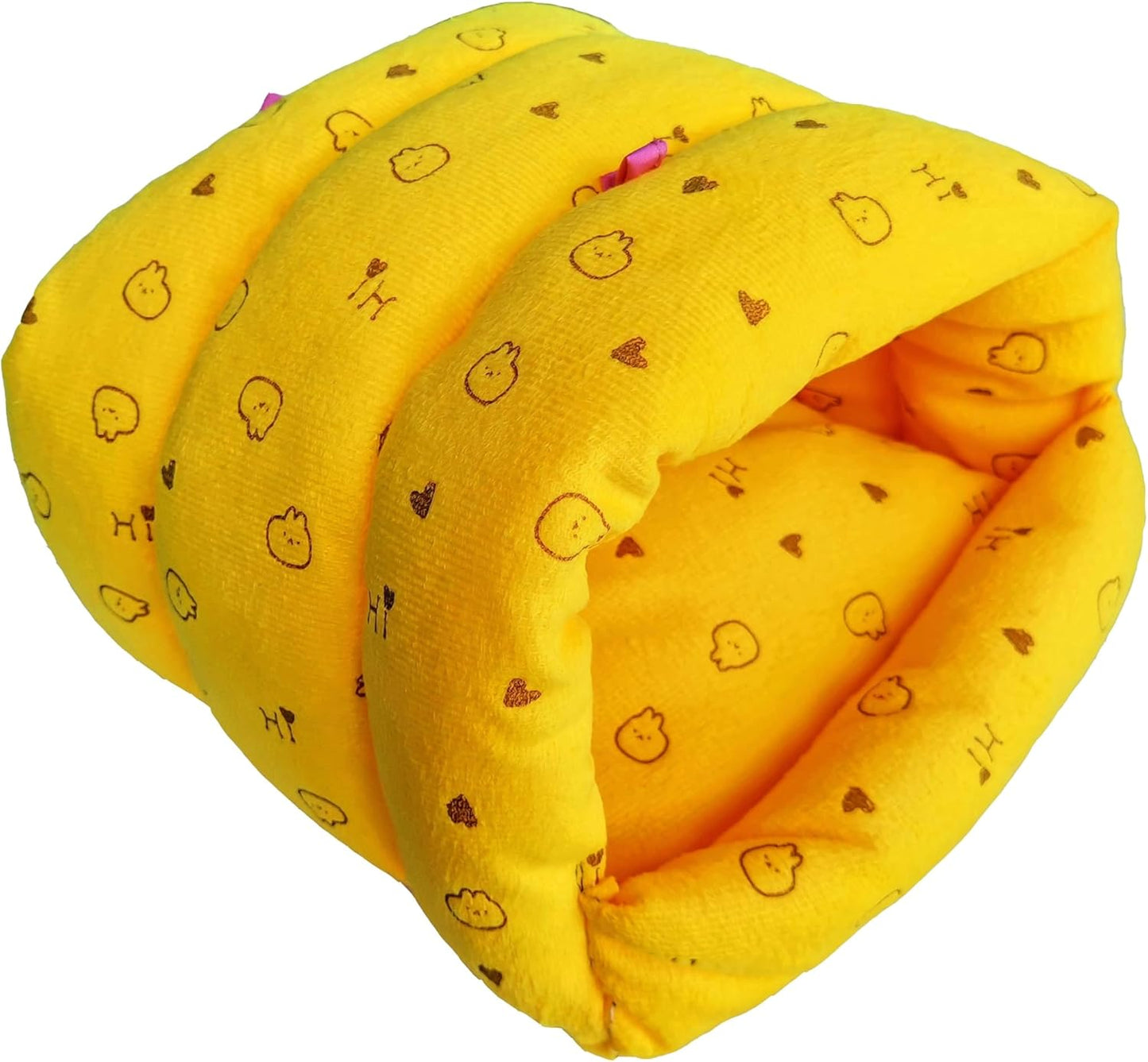 WOWOWMEOW Guinea-Pigs Bed,Hamster Bed,Small Animals Warm Hanging Cage Cave Bed (M, Heart-Yellow)