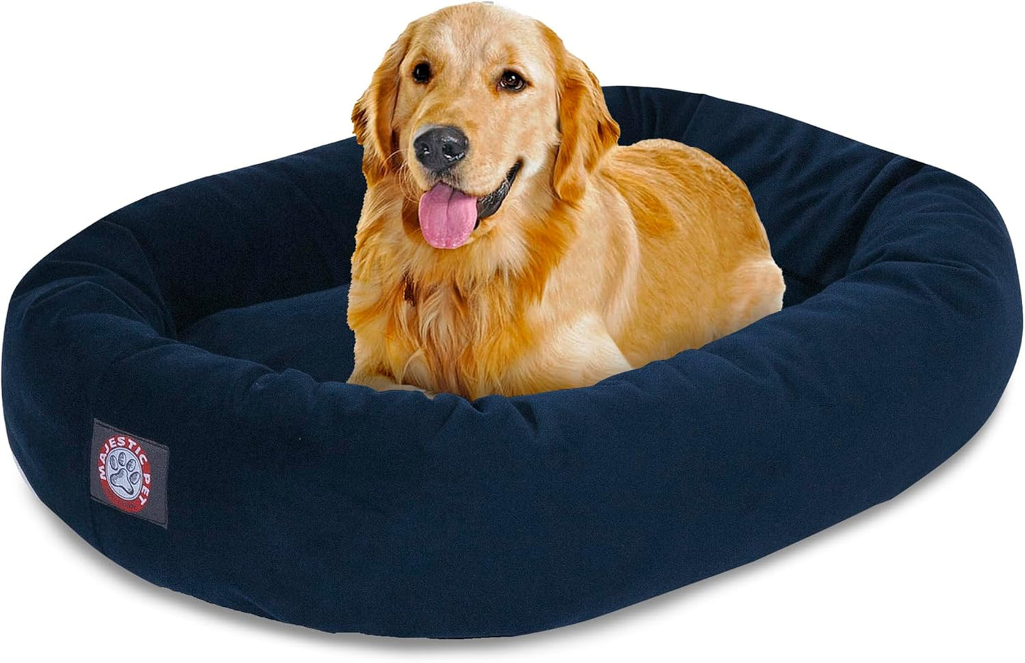 Majestic Pet 40 Inch Suede Calming Dog Bed Washable 40x29x9 (Inch) – Cozy Soft Round Donut Dog Bed with Spine Support for Dogs to Rest Their Head - Pet Bed Large – Navy