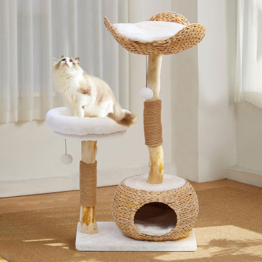 Wooden Cat Tree, Modern Cat Tree Tower with Jumping Platforms, Baskets, Cat Condo, 40" Cat Scratching Posts for Indoor Cats Kitten