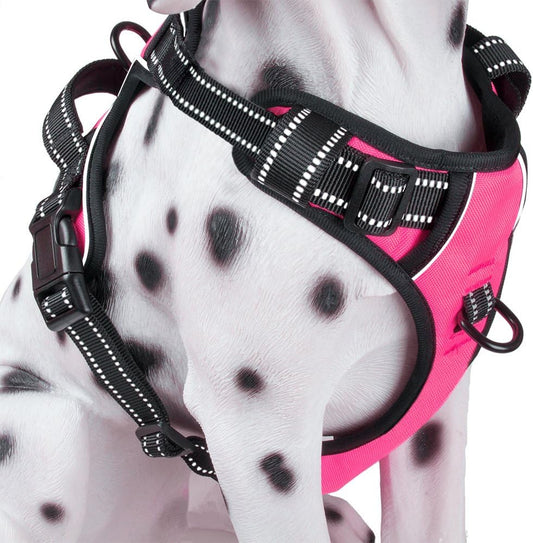 PoyPet No Pull Dog Harness, Reflective Comfortable Vest Harness with Front & Back 2 Leash Attachments and Easy Control Handle Adjustable Soft Padded Pet Vest for Small to Large Dogs (Pink,XL)