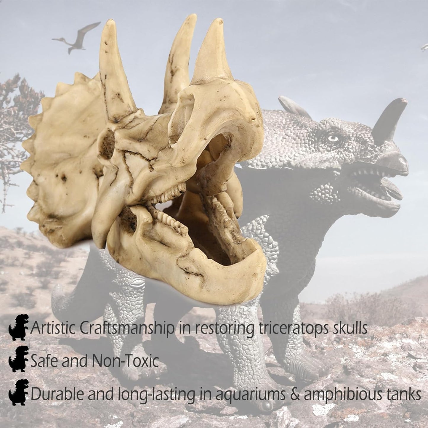 Fish Hideout Cave Dinosaur Animal Skull Reptile Ornament Halloween Décor for Terrarium Aquarium Large Decorations Betta Tarantula Snake Decor Bones