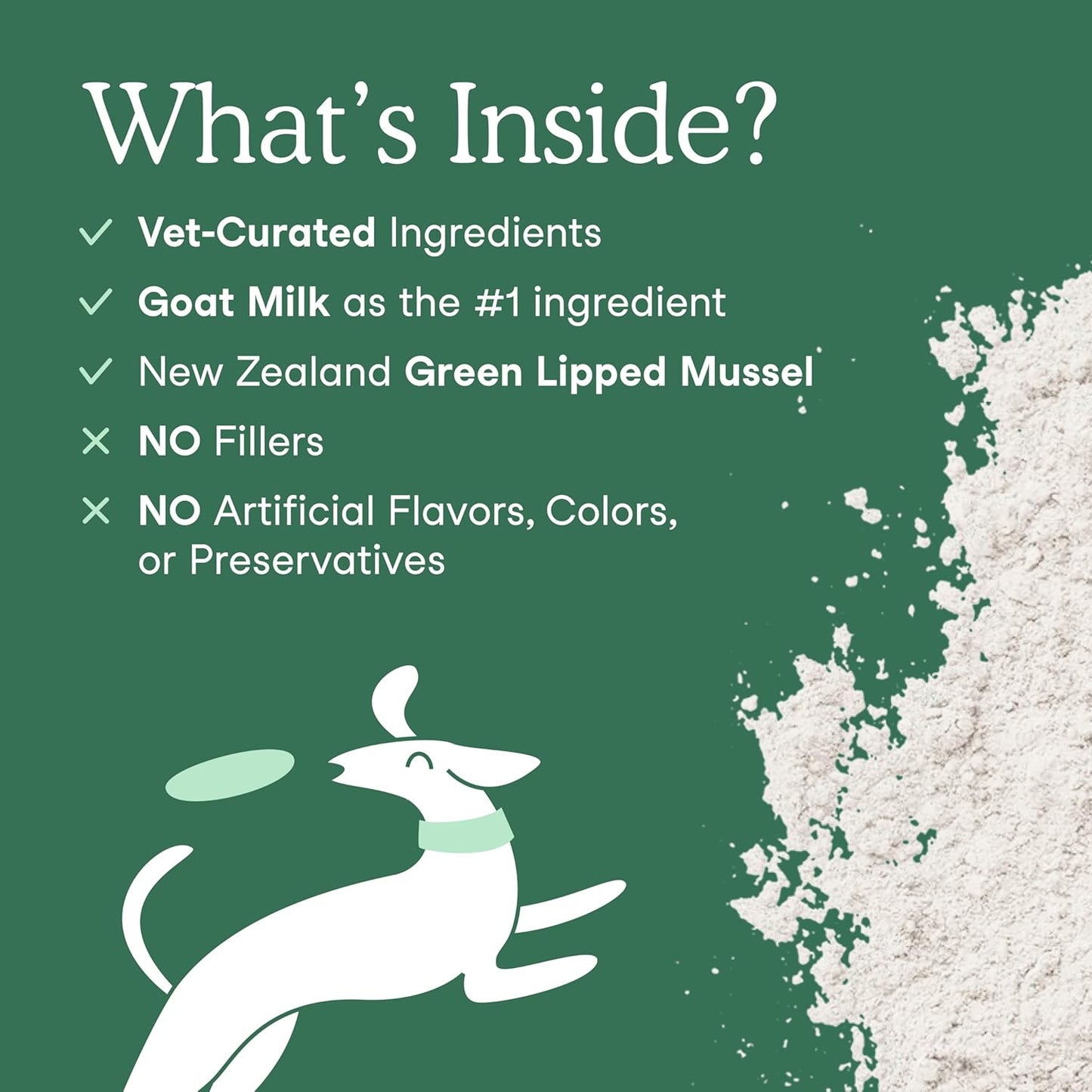 Fera Pets Goat Milk - Cat & Dog Hip and Joint Support with Glucosamine, MSM & Green Lipped Mussel - Supports Flexibility, Mobility & Bone Health - for Picky Eaters - 60 TSP