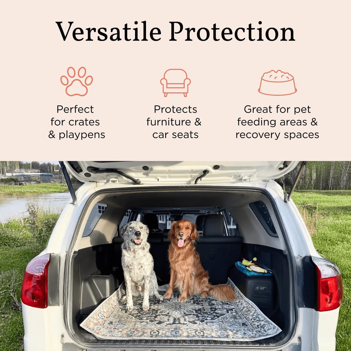 LOVEWAG Washable Dog Pee Pads, 24" x 16", Waterproof, Non-Slip, Super Absorbent, Reusable Machine-Washable, 2-Pack (Bohemian Jewel)