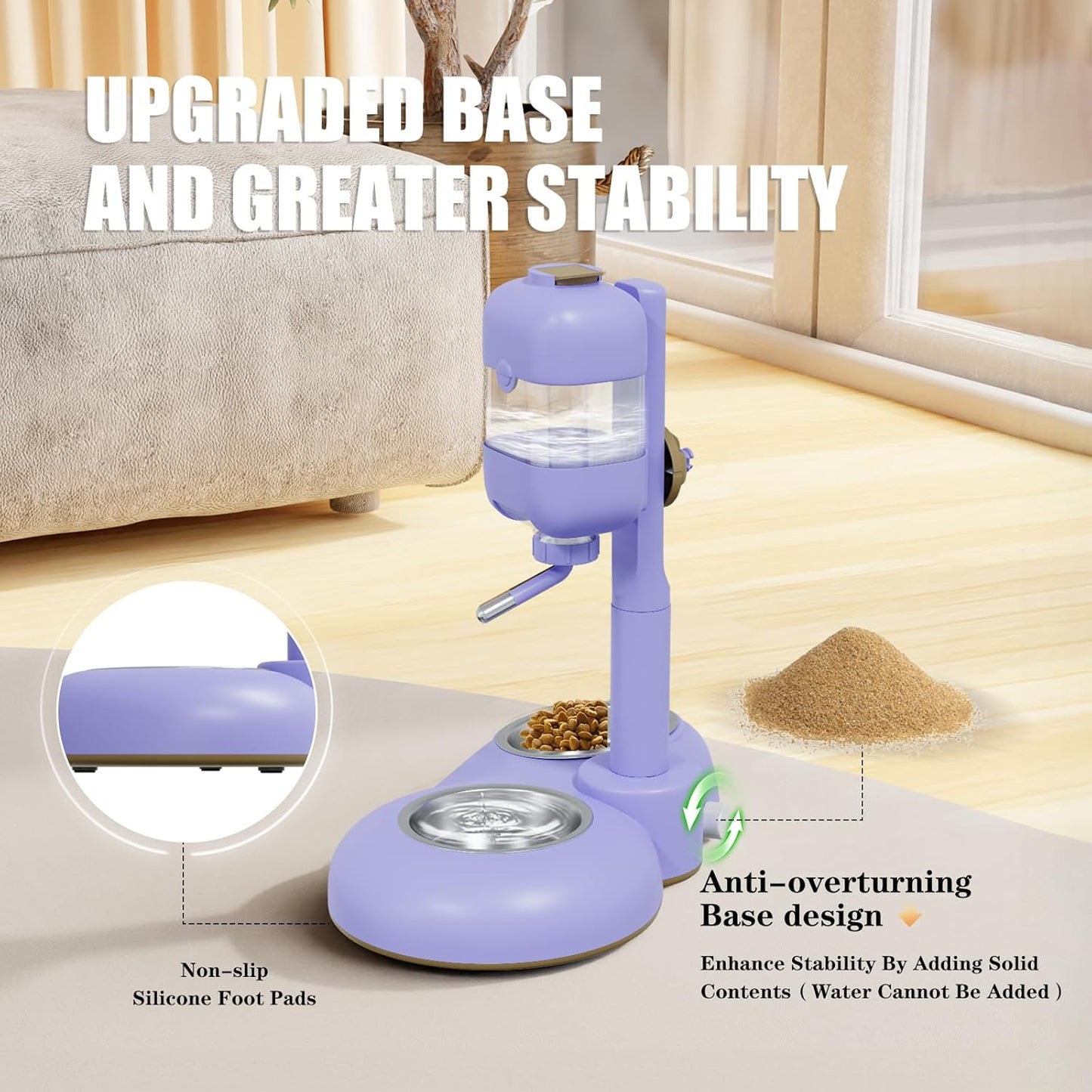 Dog Bowls with Puppy Weaning Bottles,3 in 1 Bowl Set with Water Dispenser and 2 Food Grade Stainless Steel Dog Bowls,15°Tilted Cat Food and Water Bowl Set for Cats,Bunnies,Ferrets