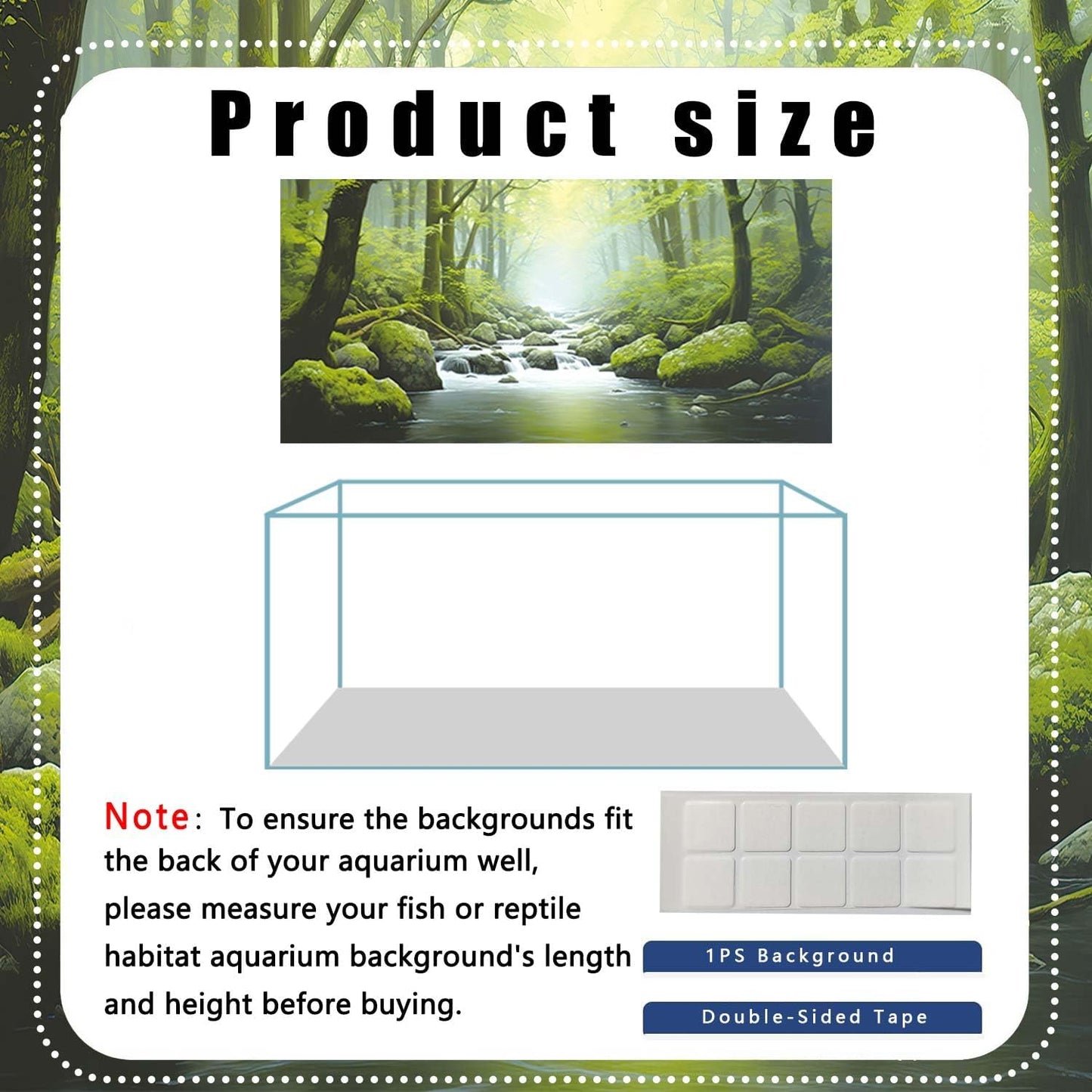 48X24IN Tropical Forest Terrarium Background, Natural Green Forest Tree Reptile Habitat Background, Misty Rainforest Aquarium Background, with 8 EVA Double-Sided Tape