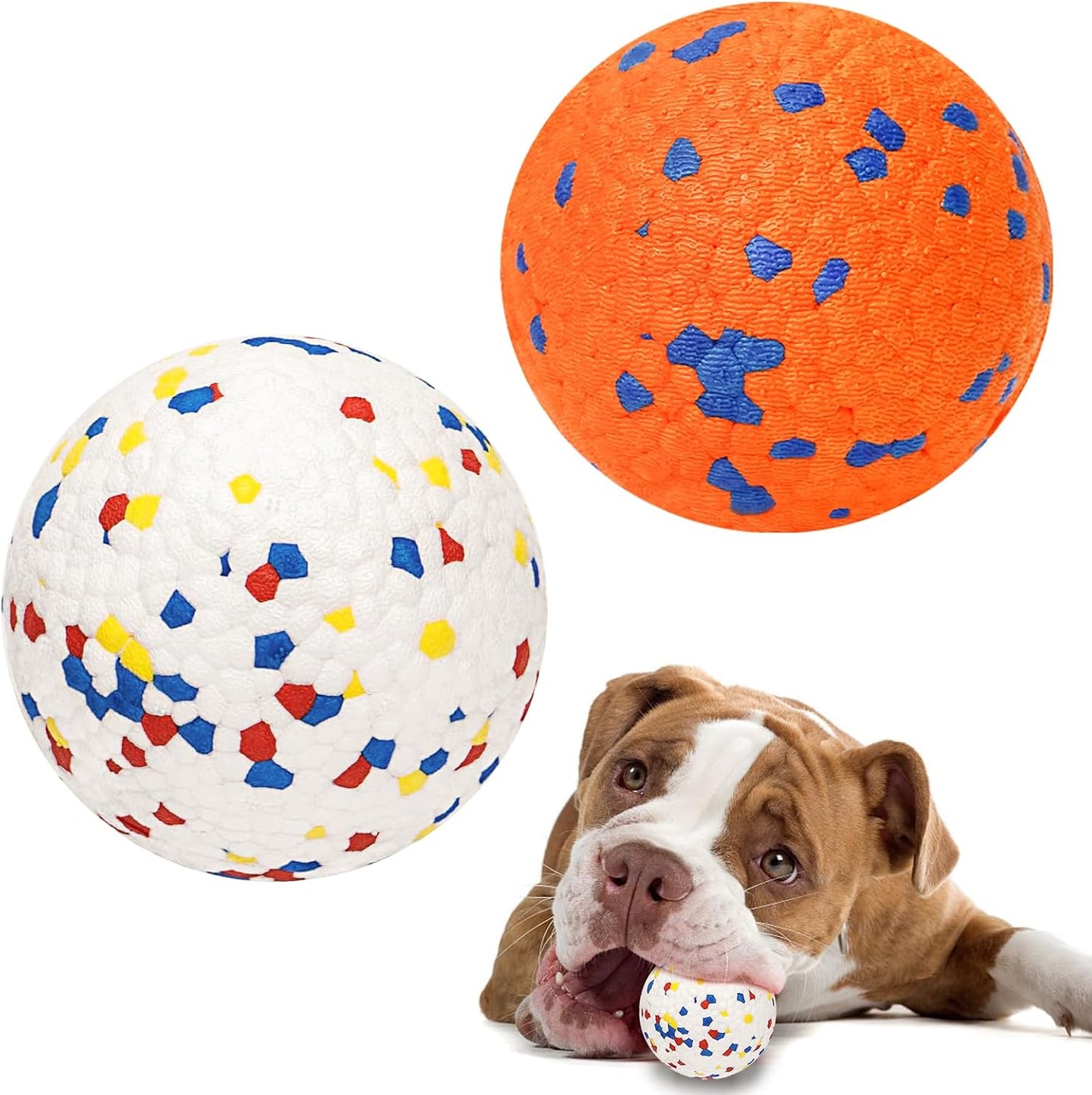 Dog Balls for Aggressive Chewers, Indestructible Bouncy Floating Balls for Training Dog Catch and Fetch, Sturdy Solid Tennis Ball Toys for Large Medium Small Dogs - 2.75in - Orang&White - 2pcs