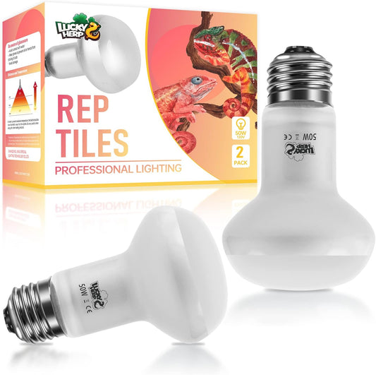 LUCKY HERP Intense Heat Lamp Bulbs for Reptiles 50W 2 Pack, UVA Daylight Reptile Heat Lamp, Reptile Basking Heat Light Bulb for Amphibian, Tortoise, Bearded Dragon, Lizard, Turtle, Snake Heating Use