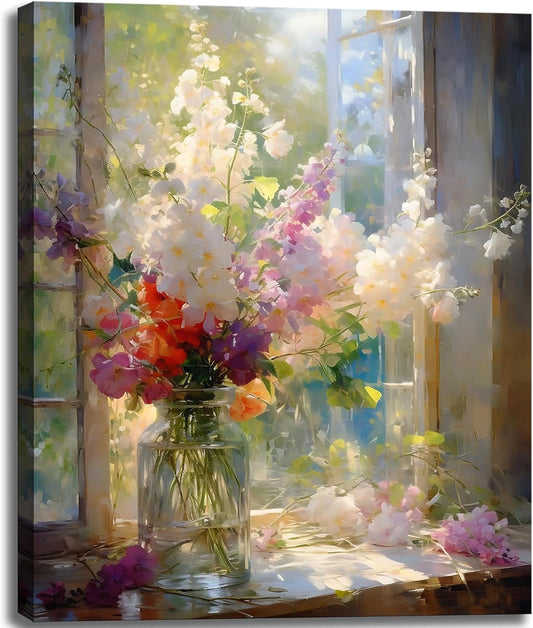 weiyiart Colorful Floral Bathroom Wall Art, Watercolor Flower Canvas Wall Decor, Farmhouse Nature Aesthetic Botanical picture Print Modern Printing Artwork for Office Living Room Girls Bedroom 16X24