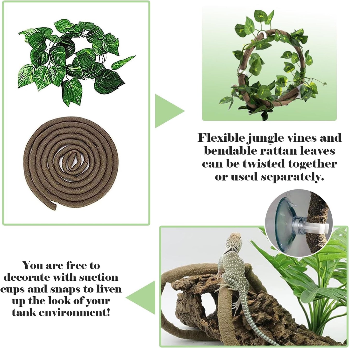 kathson Bearded Dragon Hammock,Lizard Lounger Reptile Tank Hanging Plants Climbing Jungle Vines Flexible Leaves Decorations for Lizards Chameleon Gecko Snakes(5 PCS)