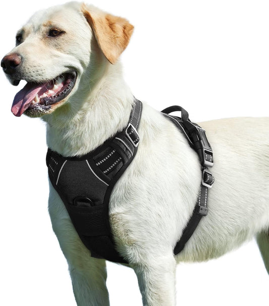 Eagloo Dog Harness for Large Dogs, No Pull Service Vest with Reflective Strips and Control Handle, Adjustable and Comfortable for Walking, No Choke Pet Harness with 2 Metal Rings, Black, L