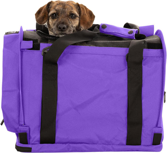 SturdiBag Pro 2.0 Pet Travel Carrier with Flexible Height for Cats and Dogs | Soft Sided Pet Carrier Bag with Safety Clips and Seatbelt Straps for Airplane or Car Travel | Medium, Purple