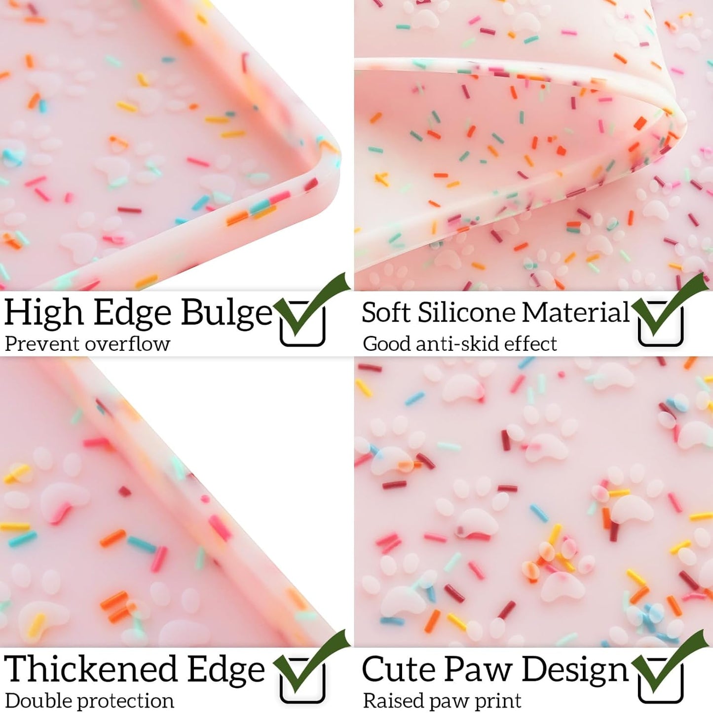 Ptlom Dog Food Mat Anti-Slip Dog Bowl Mats for Food and Water, Waterproof Pet Placemat Prevents Messy Spill to Floor, Silicone Puppy Feeding Tray for Small, Medium and Large Dogs Cats, Pink