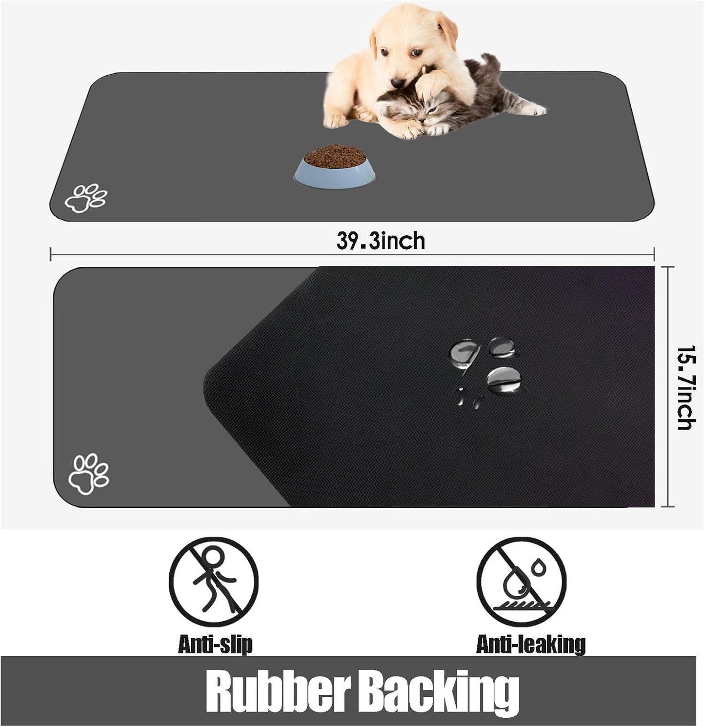 Large Pet Feeding Mat, 39.3" x 15.7" Absorbent Quick Dry Dog Mat for Food and Water Bowl, Non Skid Cat Bowl Mat, No Stains for Pet Water Dispenser Pet Supplies for Messy Drinkers