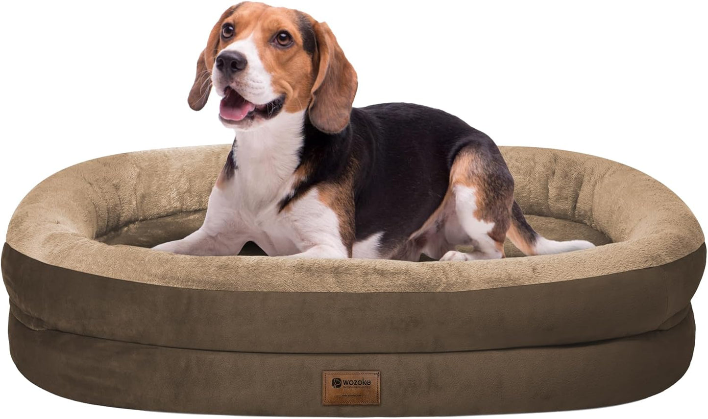 Orthopedic Waterproof Large Dog Bed: Memory Foam Washable Dog Bed with Bolsters - Removable Orthopedic Cover for Medium L XL Large Sized Pet - Non-Slip Bottom - Coffee