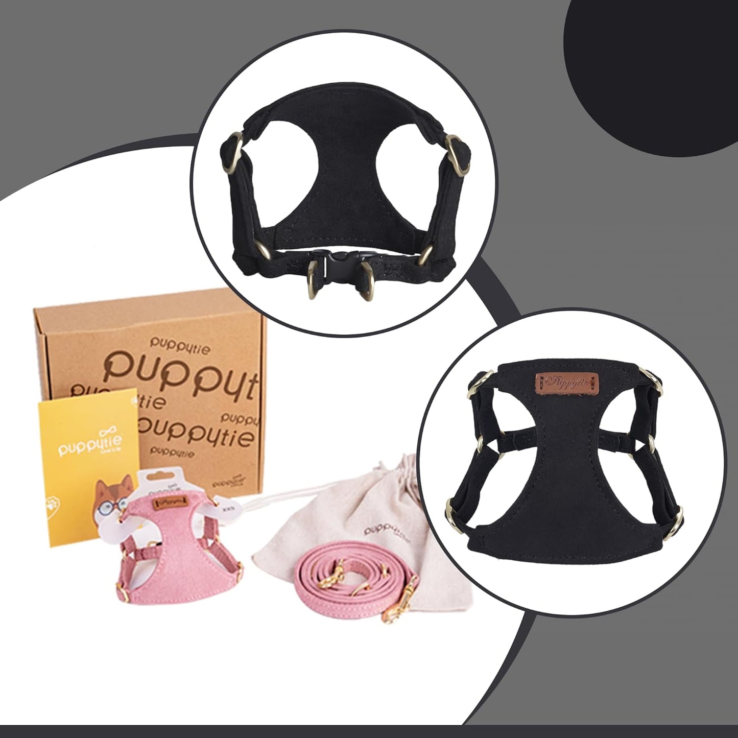 Puppytie No Pull Small Dog Harness with Multifunction Dog Leash,Lightweight Soft Adjustable No Choke Escape Proof Pet Harness Vest Pet Harness Vest,Black,S