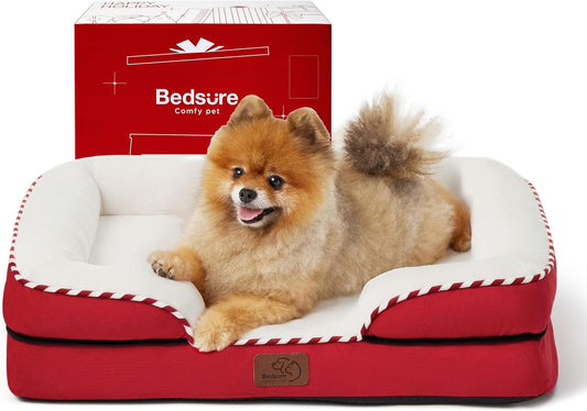 Bedsure Orthopedic Dog Beds for Small Dogs - Washable Small Dog Cat Bed Waterproof, Comfort Pet Couch Sofa with Washable Removable Cover, Pets Bed with Nonskid Bottom, Red, 24"