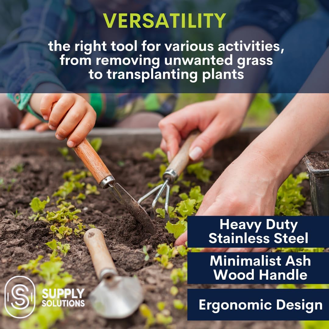 Gardening Tools - Perfect Garden Tools for Women or Men - Small Heavy Duty Gardening Hand Tools with Trowel, Transplanter, Fork, Rake, and Cultivator - Ergonomic Design Gardening Kit