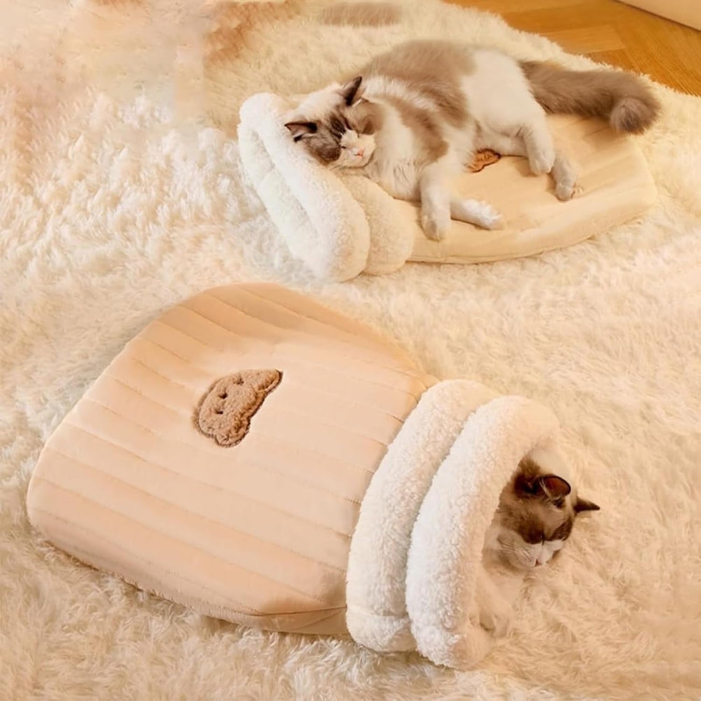 Cat Sleeping Bag for Indoor Cats - Cozy Winter Bed Cave, Warm Soft Fluffy Washable Blanket (G)