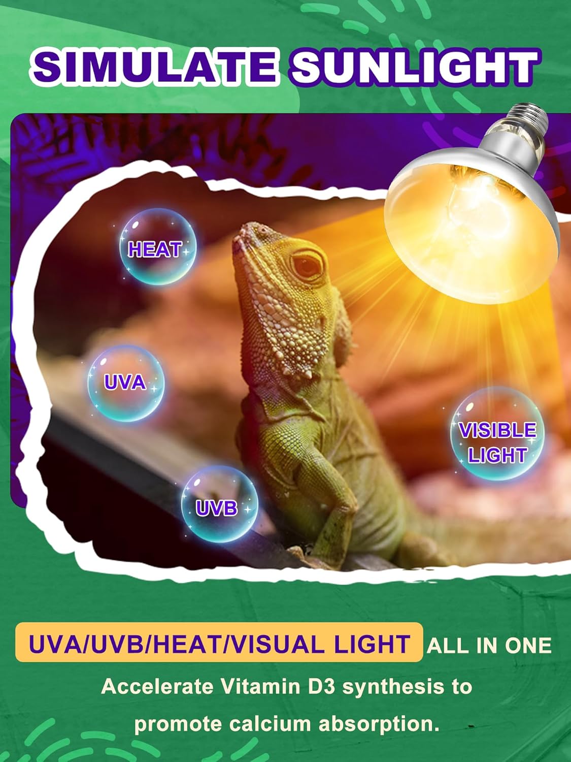 Heat Lamp Bulb, 80 Watt Pack of 2 Full Spectrum UVA UVB Reptile Heat Bulb, Basking Spot Light, Simulate Natural Sun Light for Reptile and Amphibian (Pack of 2)