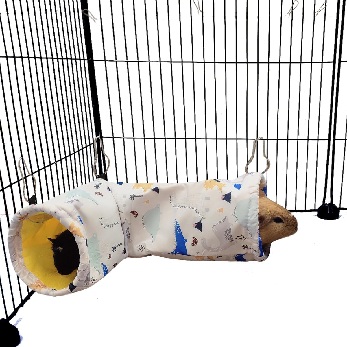 Large Caliber Guinea Pig Tunnel Hideout & Hammock, Rat Cage Corner Toy for Ferret Hedgehog Piggy to Hide and Shuttle (1. Tunnel-Dinosaur)