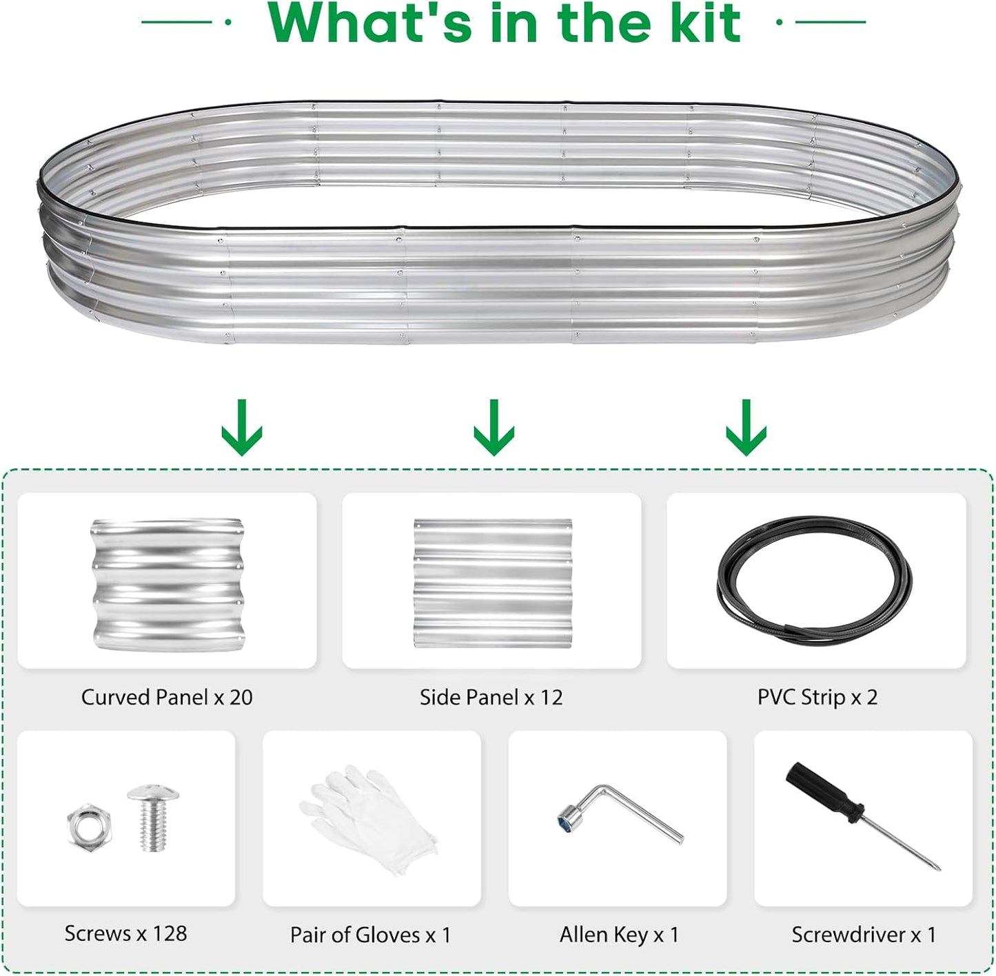 JERIA 2 Pcs 8×4×1ft Oval Raised Garden Bed,Galvanized Raised Garden Bed Kit Outdoor Metal Gardening Planter Box for Vegetable, Fruits, Flower，Herbs