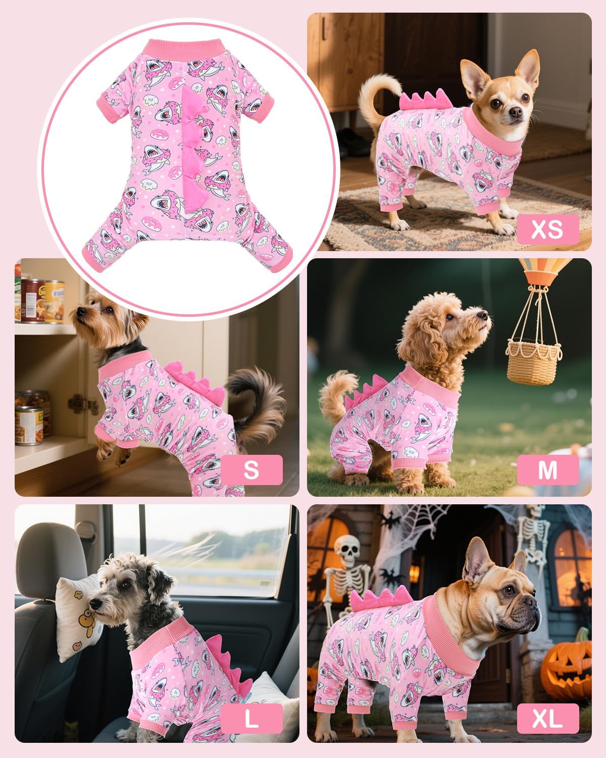 CuteBone Dinosaur Costume Dog Pajamas, Stretchy Spandex Crystal Velvet Sleepwear Coat for Small Dogs, Soft & Warm Pet Outfit Clothes for Cold Weather, Cozy Pullover Design COSP09M
