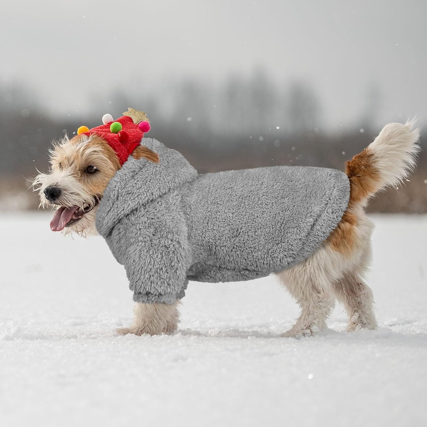 Fuzzy Dog Sweaters for Small Dogs Soft Double-Sided Plush Fleece Pet Sweater Clothes Pet Coats Dog Hoodie Sherpa Hooded Sweatshirt(Grey-S)