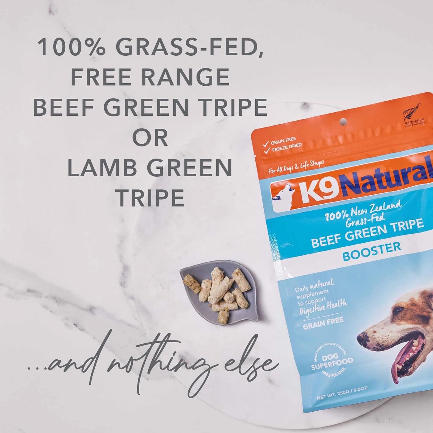 K9 Natural Freeze Dried Dog Food Topper with Verified Ingredients, Organ Meat Blend for Digestive Support, Human-Grade Freeze Dried Puppy Food & Dog Topping, Beef Green Tripe, 2.6oz