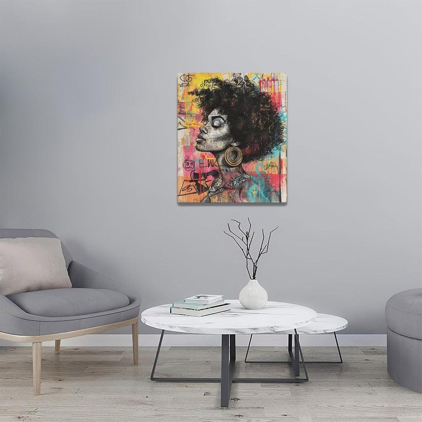 Quorin African American Wall Art Banksy Graffiti Black Woman Pictures Black Girl Wall Decor Canvas Print Painting Artwork for Bathroom Living Room Bedroom 20"x24"