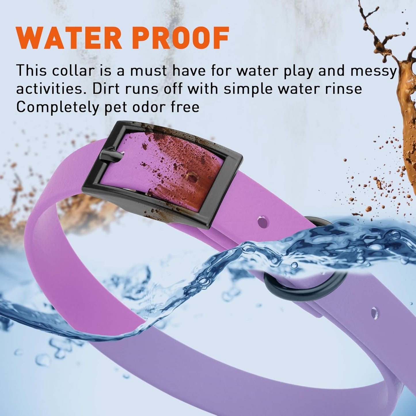 Dogline Biothane Waterproof Dog Collar Strong Coated Nylon Webbing with Black Hardware Odor- Proof for Easy Care Easy to Clean High Performance Fits Small Medium or Large Dogs, Amethyst Purple