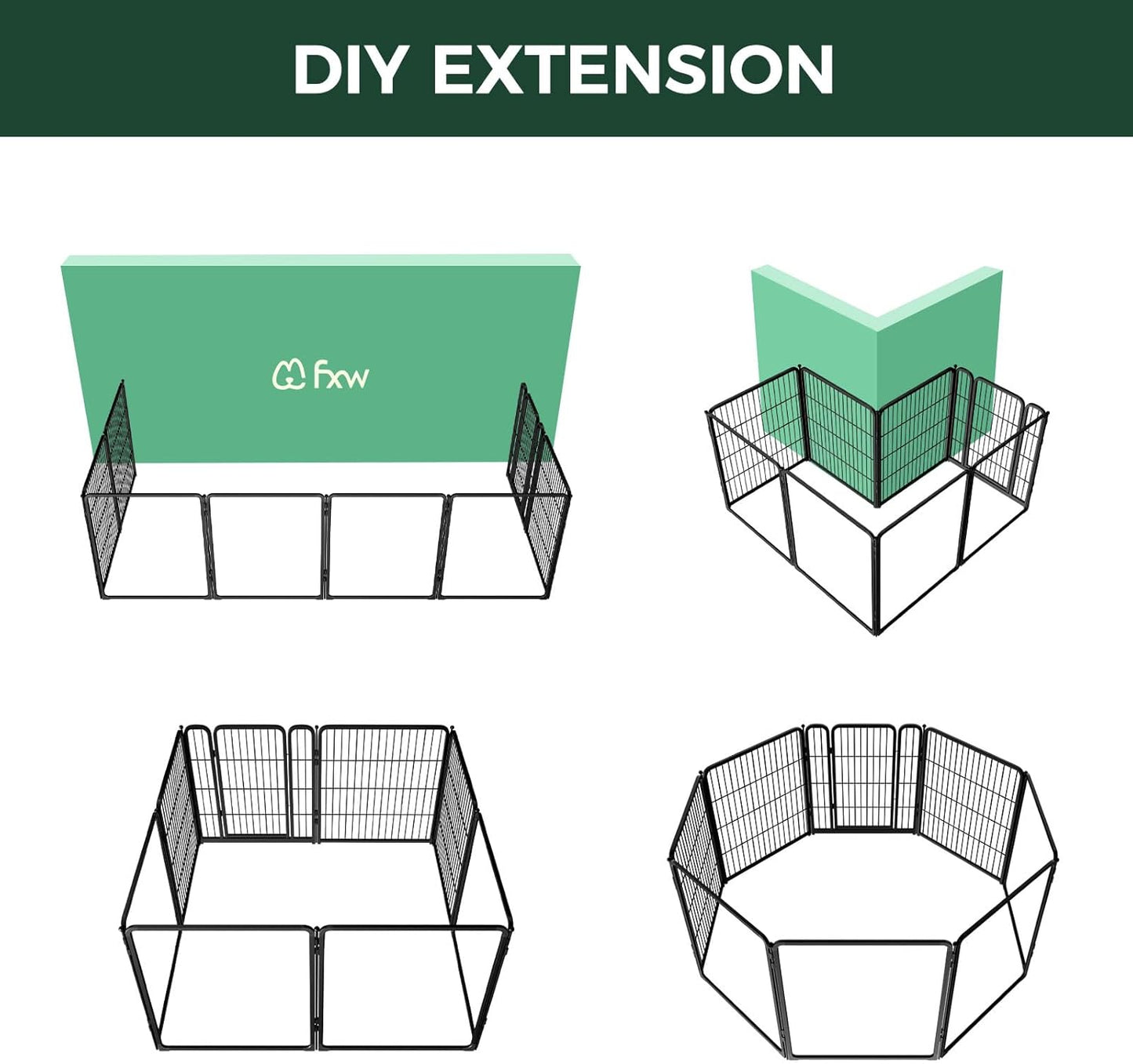 FXW Homeplus Unleashed Indoor Dog Playpen - Stress-Free and Safe Play, Heavy Duty 32 Inch 4 Acrylic Panels + 4 Wire Panels Dog Pen for Small and Medium Dogs, Black│Patented
