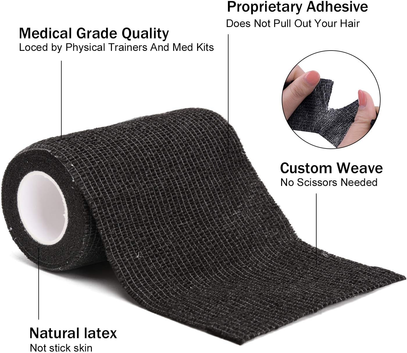 TOBWOLF 12PCS Self Adherent Bandage, 4" x5yd / 10cmx4.5m Cohesive Elastic Bandage Wrap, Breathable Sports Tape for Wrist Ankle Knee Leg Sprains Swelling - Black