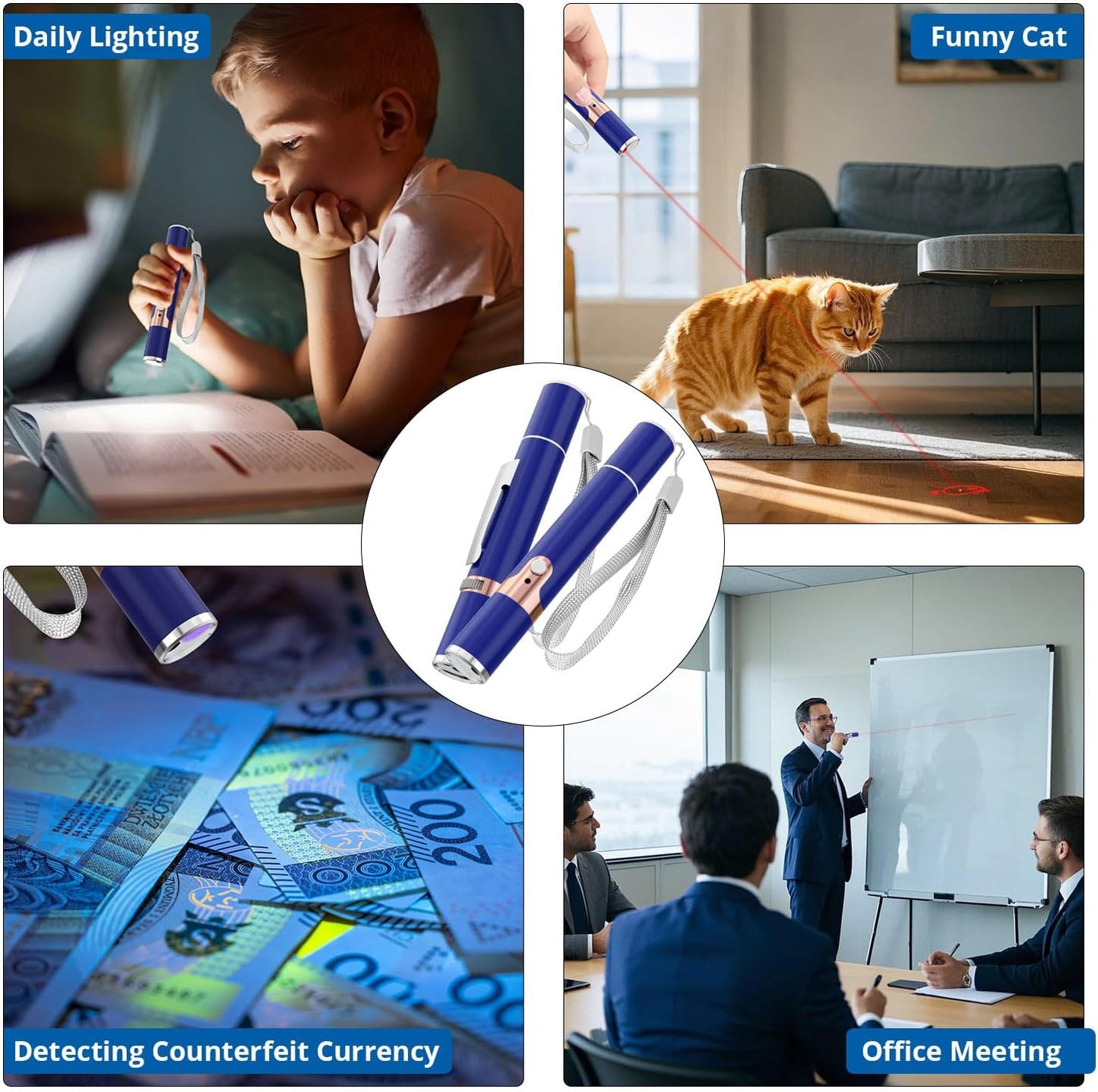 TBTeek Cat Toys for Indoor Cats, 2 Pieces, Rechargeable, 7 Adjustable Patterns, Interactive Kitten Pet Dog Red Dot Chase Light Toy for Cats Fun Playing Exercise（Blue）