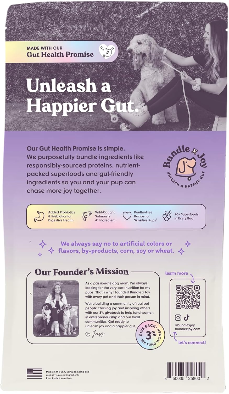 Bundle x Joy Vibrant Probiotic Dog Food Dry, Salmon, 18lb Bag, Allergy and Gut-Friendly Adult Kibble for Digestive Health with Wild-Caught Salmon, 20 Plant Based Superfoods, Grain x Poultry Free