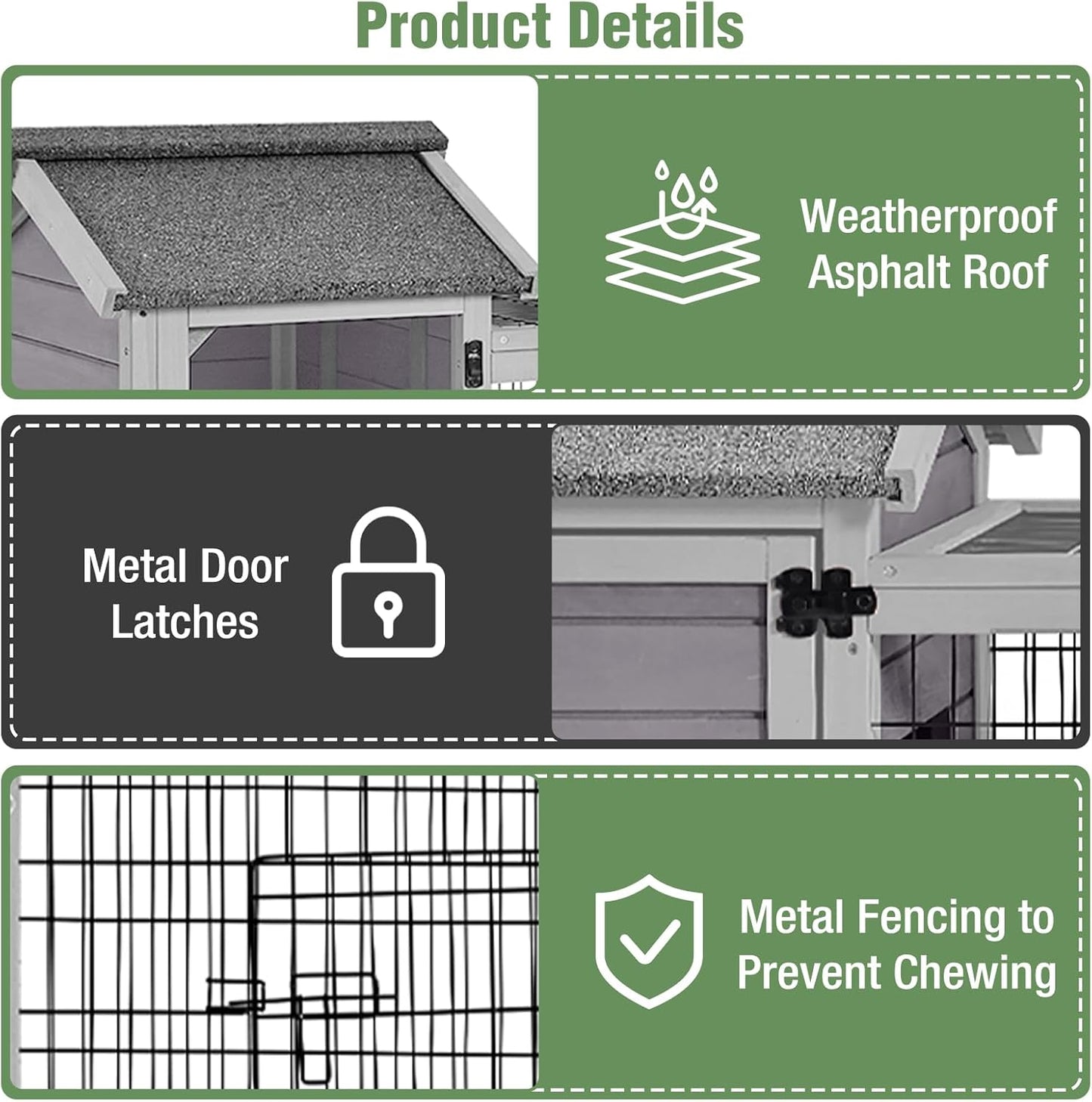 Wooden Rabbit Hutch with Wheels, Indoor Outdoor Bunny Cage with Removable Netting, Guinea Pig House with Leak-Proof Trays
