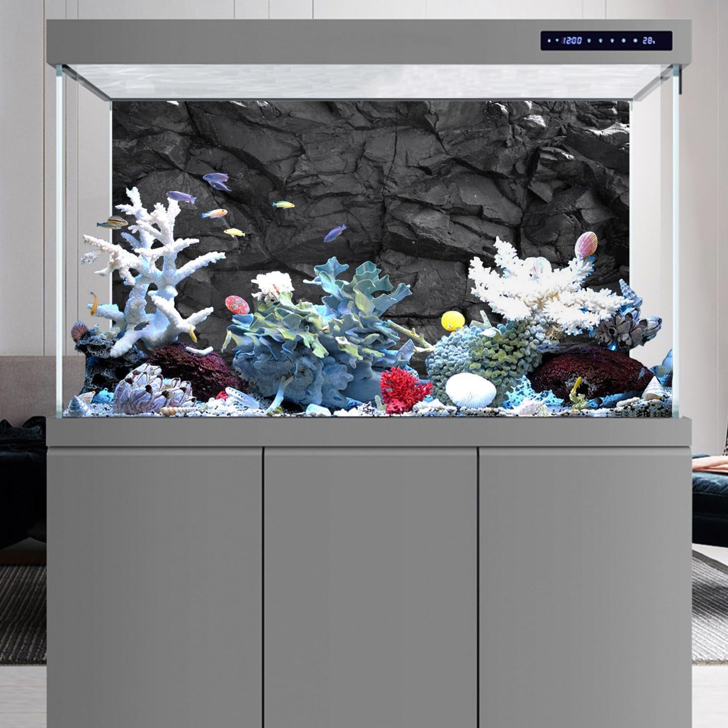 AWERT 48x20 inches Stone Aquarium Background Black Rock Fish Tank Background Rocky Terrarium Background Vinyl