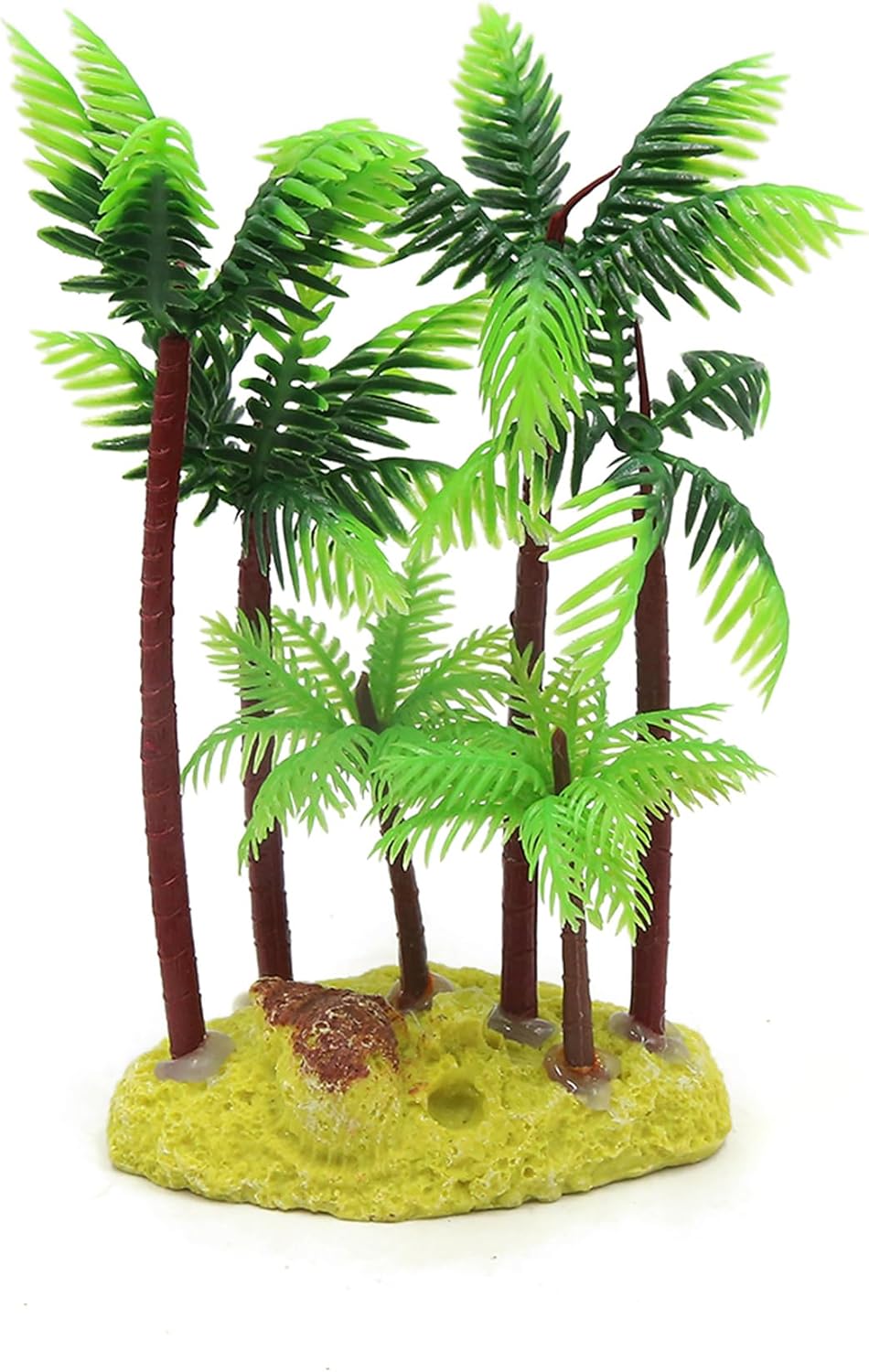 Aquarium Decoration,Plastic Palm Tree Plant for Aquarium Fish Tank,5.4Inch(Green/Brown)