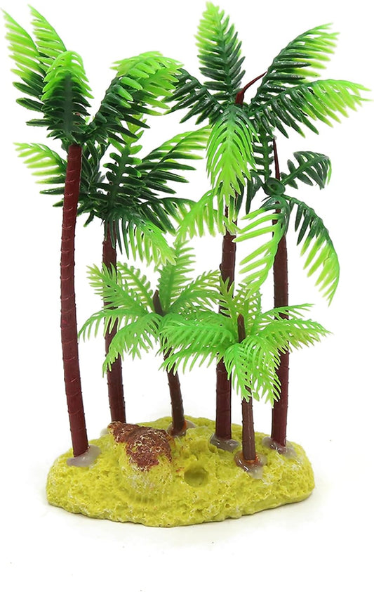 Aquarium Decoration,Plastic Palm Tree Plant for Aquarium Fish Tank,5.4Inch(Green/Brown)
